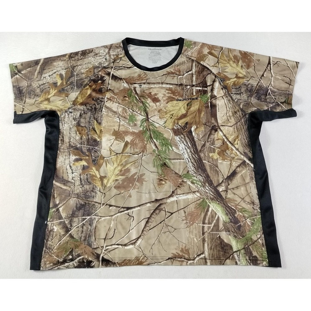 Realtree Shirt Mens 2XL Brown Camo Short Sleeve Hunting Performance Quick Dry